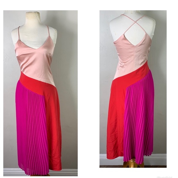 Cushnie Target Pleated Midi Dress Pink Red - Picture 2 of 5